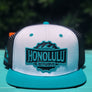 Flat Bill Hat White, Teal & Black