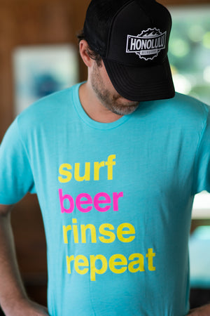 Men's Surf Beer Rinse Repeat Blue T-Shirt